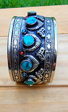 Afghan Turquoise Cuff Bracelet: Adjustable Kazakh Tribal Jewelry