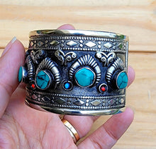 Afghan Turquoise Cuff Bracelet: Adjustable Kazakh Tribal Jewelry