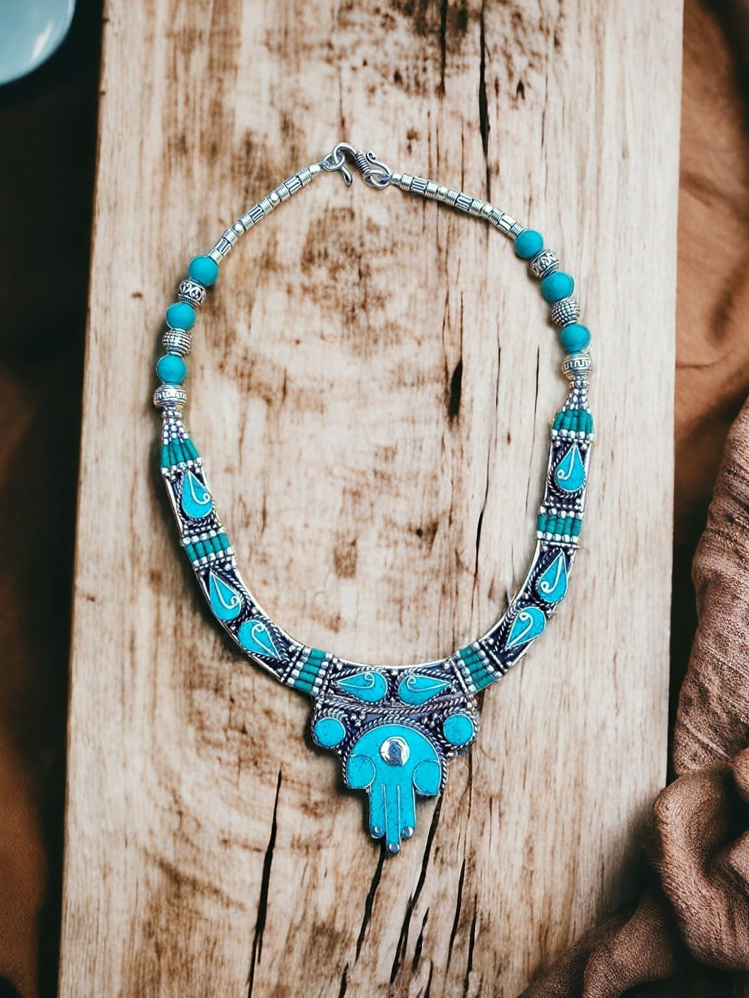 Turquoise Statement Necklace: Nepali Bohemian Jewelry