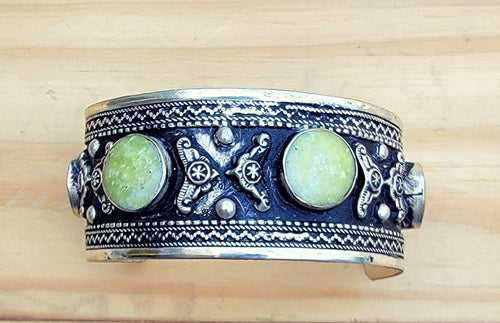 Green Malachite Stone Cuff Bracelet: Afghan Tribal Jewelry