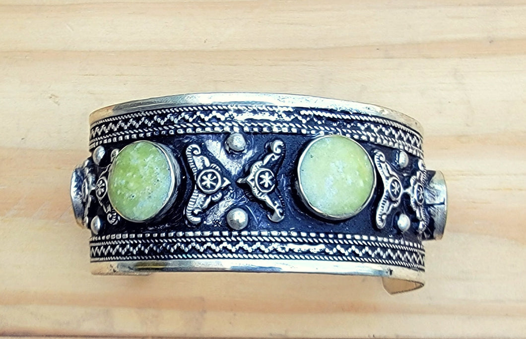 Green Malachite Stone Cuff Bracelet: Afghan Tribal Jewelry