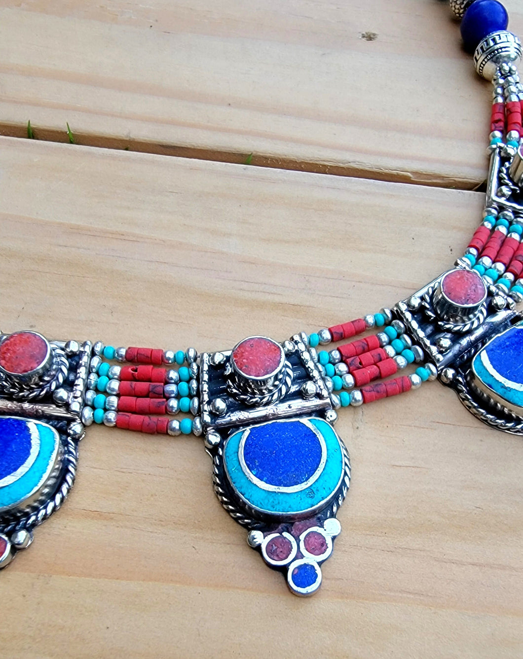 Lapis & Turquoise Nepali Necklace: Bohemian Statement Jewelry