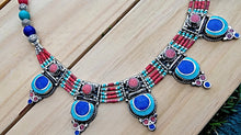 Lapis & Turquoise Nepali Necklace: Bohemian Statement Jewelry