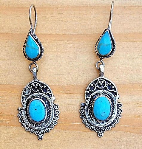 Turquoise Butterfly Earrings: Afghan Kuchi Style Dangle Earrings