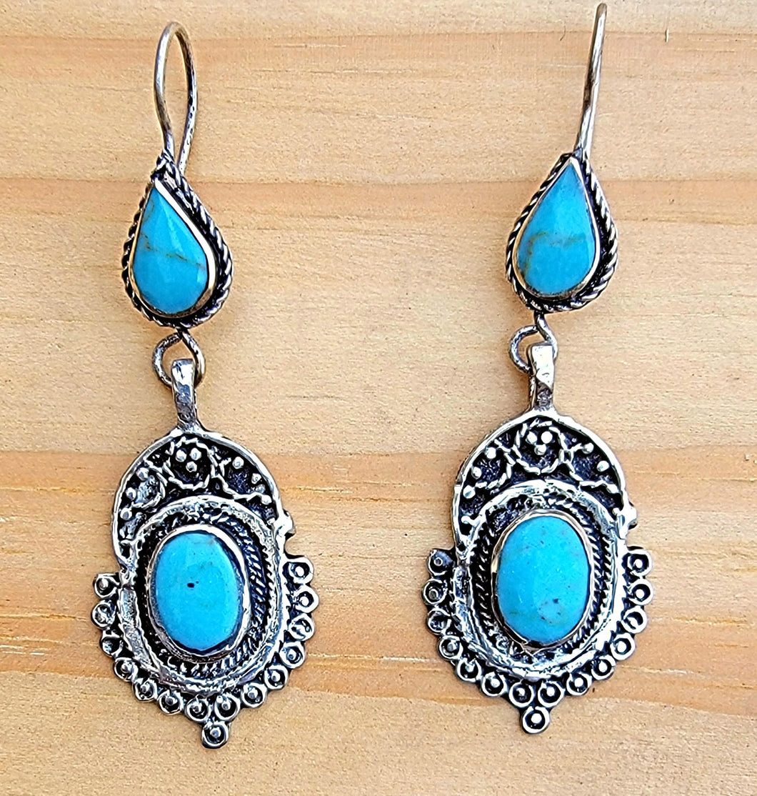 Turquoise Butterfly Earrings: Afghan Kuchi Style Dangle Earrings