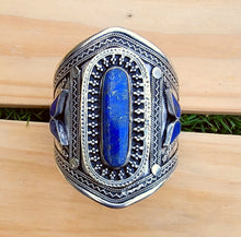 Afghan Lapis Lazuli Cuff: Turkmen Tribal Silver Wedding Bracelet
