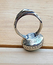 Afghan Tribal Turquoise Ring: Ornate Metal Statement Ring, Size 9