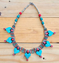 Bohemian Turquoise Necklace: Nepali Silvered Metal Statement Jewelry