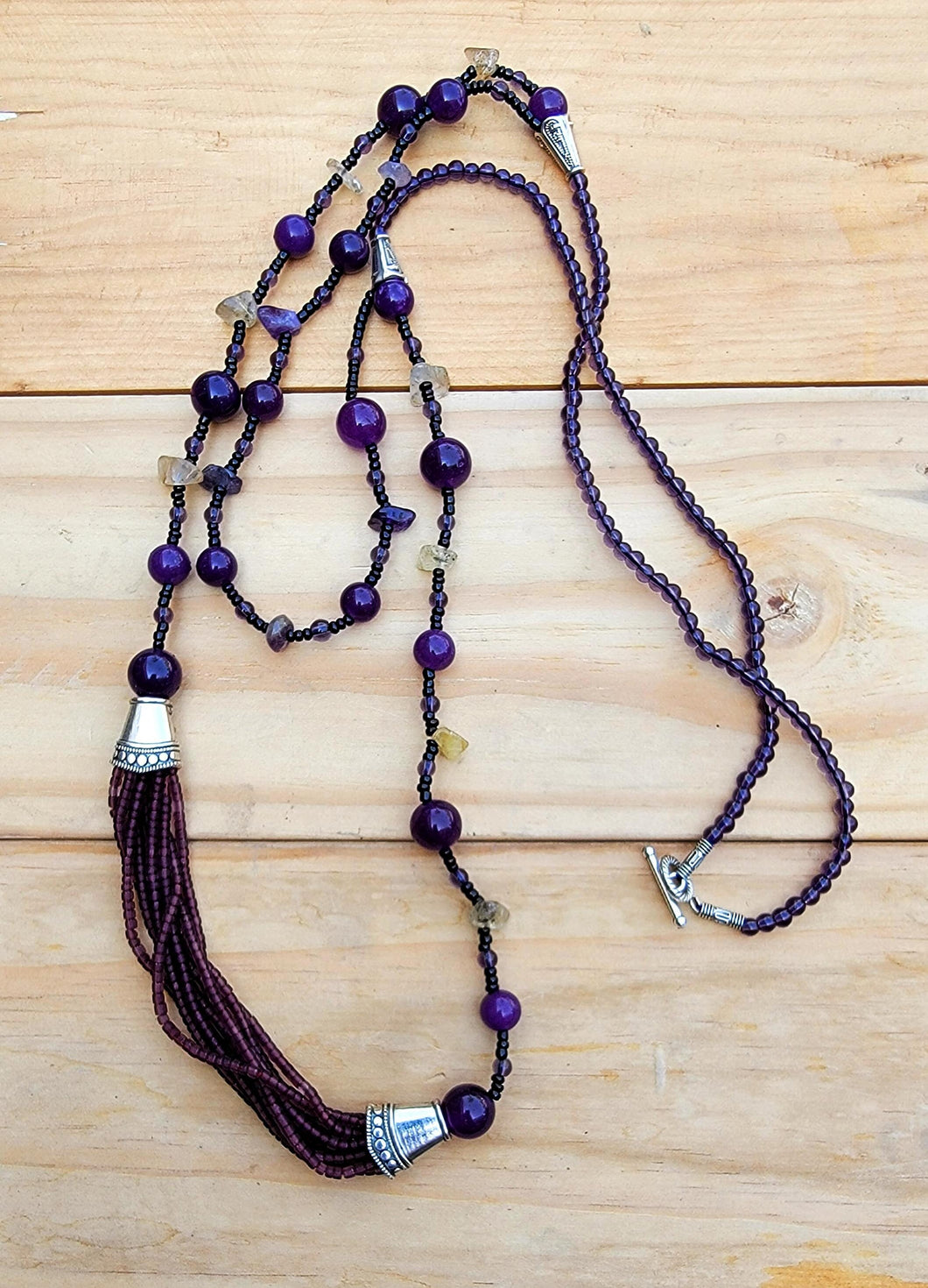 Amethyst Pearl Beaded Necklace: Handmade Bohemian Jewelry