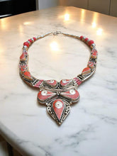 Coral Beaded Necklace: Tibetan Silver Bohemian Jewelry