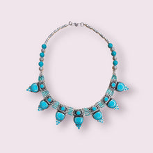 Bohemian Turquoise Statement Necklace: Nepali Silvered Metal Jewelry