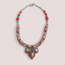 Coral Beaded Necklace: Tibetan Silver Bohemian Jewelry