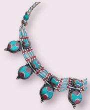 Bohemian Turquoise Necklace: Nepali Silvered Beaded Jewelry