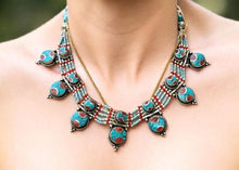 Bohemian Turquoise Necklace: Nepali Silvered Beaded Jewelry