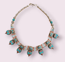 Bohemian Turquoise Necklace: Nepali Silvered Beaded Jewelry