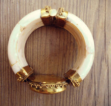 Afghan Bone Cuff Bracelet – Vintage Brass, Aqeeq Stone Boho Jewelry