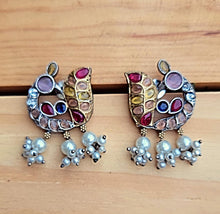 Indian Silver Earrings: Emerald & Pearl Bollywood Jewelry