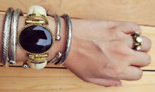 Cuff bracelet- Bone cuff Bracelet.Black Onyx bracelet- Gypsy Tribal Boho Jewelry.Ethnic Stone Bracelet.Bone Cuff