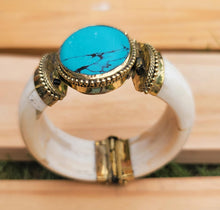 Turquoise jewelry- Bone Bracelet. Bone cuff Bracelet.Turquoise bracelet.Gypsy Tribal Boho bracelet.Ethnic Stone Bracelet.Turquoise Cuff