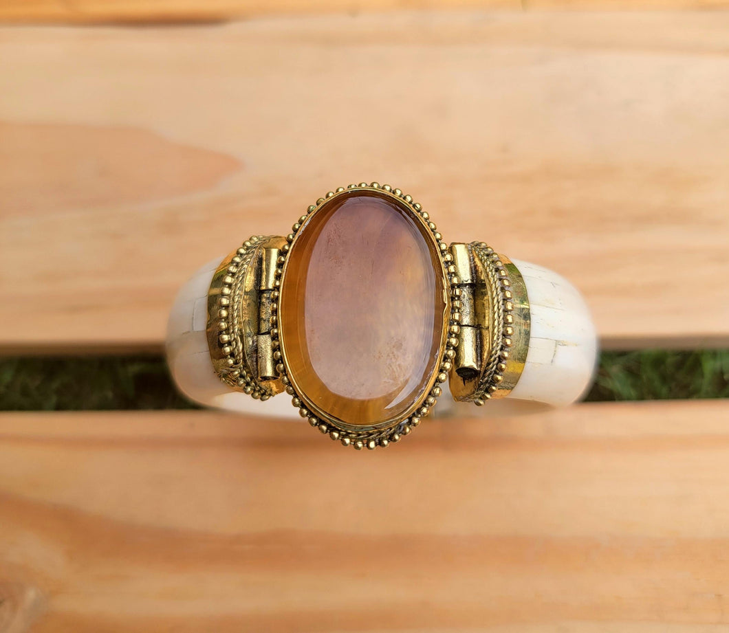 Vintage Brass Bone Cuff Bracelet – Aqeeq Stone, Tribal Boho Jewelry