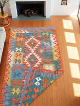 Green Turkish Rug: Bohemian Wool Floor Mat with Ethnic Design