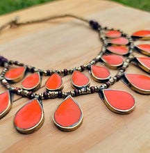 Afghan Orange Coral Bib Necklace: Kuchi Tribal Jewelry