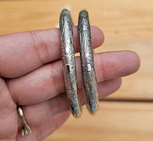 Vintage Indian Bangle Bracelet Pair: Tribal Cuff with Ram's Head