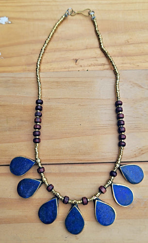 Afghan Lapis Lazuli Tribal Necklace: Vintage Kuchi Bib Collar