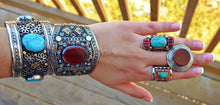 Rajhastani Nauratan Silver Cuff: Aqeeq, Turquoise, Tribal Bracelet