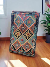 Geometric Turkish Wool Rug – Bohemian Home Decor, 4x2.5 ft