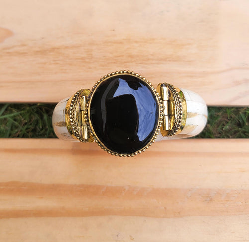 Cuff bracelet- Bone cuff Bracelet.Black Onyx bracelet- Gypsy Tribal Boho Jewelry.Ethnic Stone Bracelet.Bone Cuff