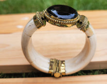Cuff bracelet- Bone cuff Bracelet.Black Onyx bracelet- Gypsy Tribal Boho Jewelry.Ethnic Stone Bracelet.Bone Cuff