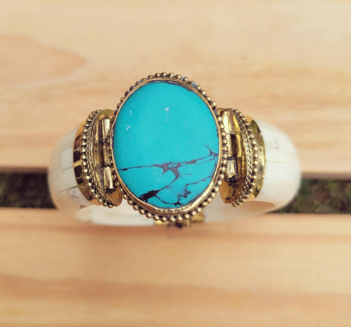 Turquoise jewelry- Bone Bracelet. Bone cuff Bracelet.Turquoise bracelet.Gypsy Tribal Boho bracelet.Ethnic Stone Bracelet.Turquoise Cuff