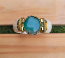 Vintage Bone Cuff Bracelet: Green Jade, Brass, Boho Tribal Jewelry