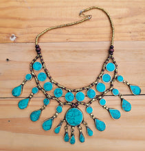 Turquoise Afghan Tribal Necklace: Rosewood & Gilt Silver, Kuchi Jewelry