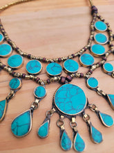 Turquoise Afghan Tribal Necklace: Rosewood & Gilt Silver, Kuchi Jewelry