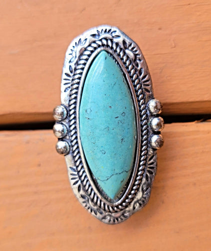 Afghan Tribal Turquoise Ring: Ornate Metal Statement Ring, Size 7 usa