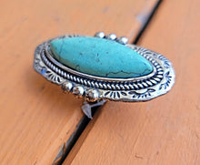 Afghan Tribal Turquoise Ring: Ornate Metal Statement Ring, Size 7 usa