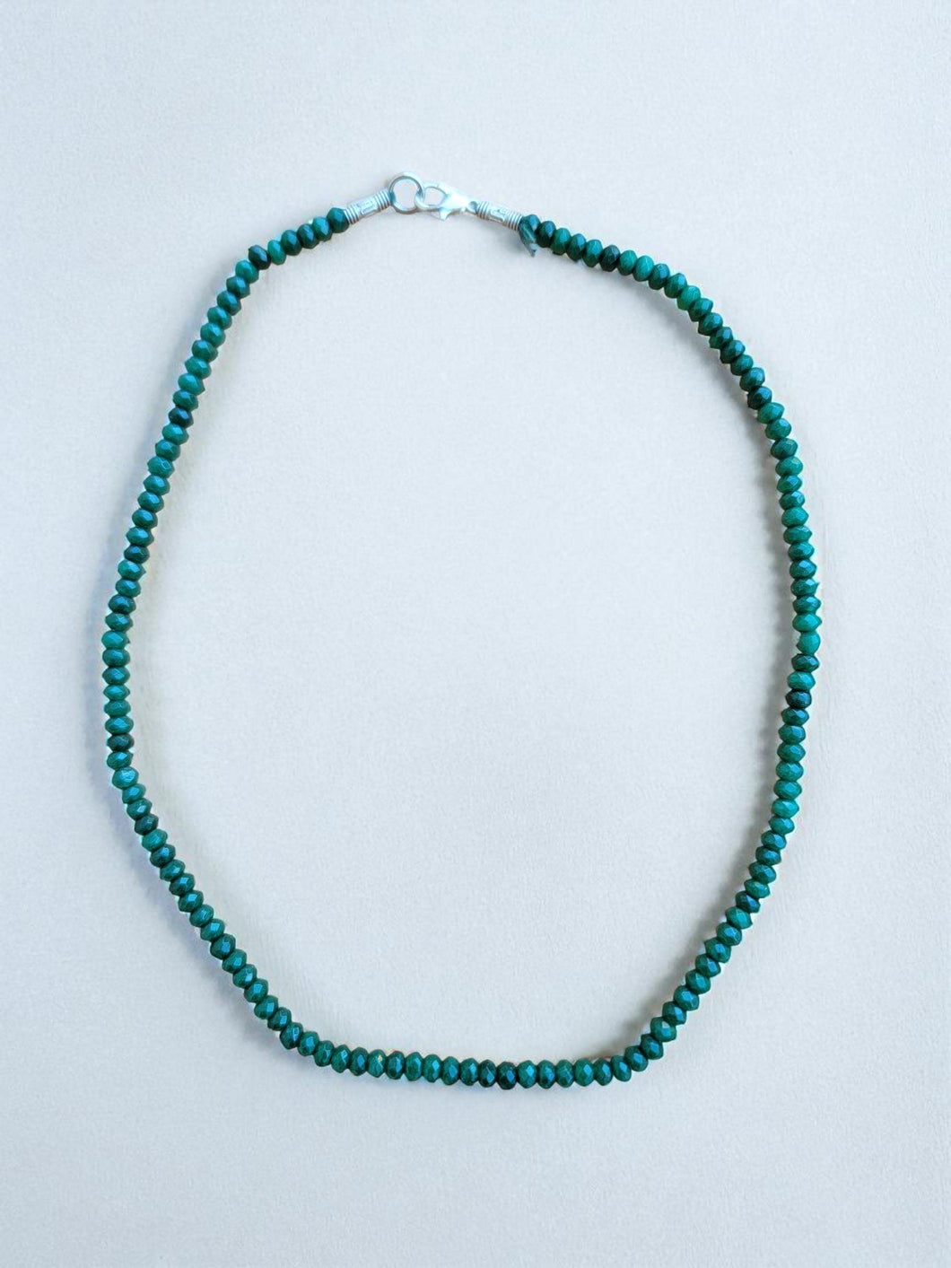 Handmade Green Jade Necklace - Sterling Silver Clasp, 16 Inch