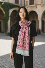 Embroidered Cashmere Shawl: Nepal Pashmina Scarf, Kalamkar Silk, Red scarf