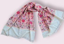 Embroidered Cashmere Shawl: Nepal Pashmina Scarf, Kalamkar Silk, Red scarf