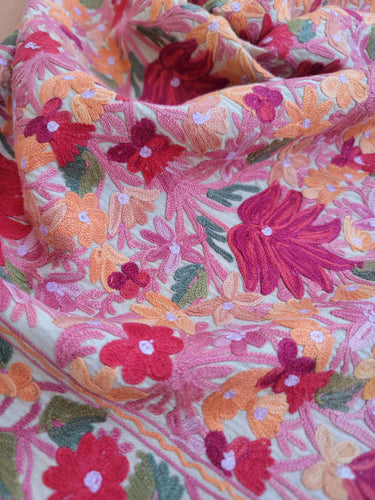 Embroidered Cashmere Shawl: Nepal Pashmina Scarf, Kalamkar Silk, Red scarf