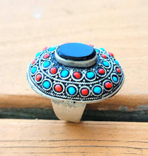 Afghan Turquoise Ring: Vintage Silver Alloy, Tribal Jewelry