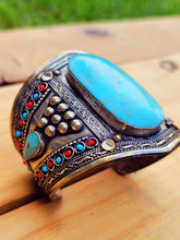 Afghan Turquoise Stone Cuff Bracelet: Tribal Kuchi Banjara Jewelry
