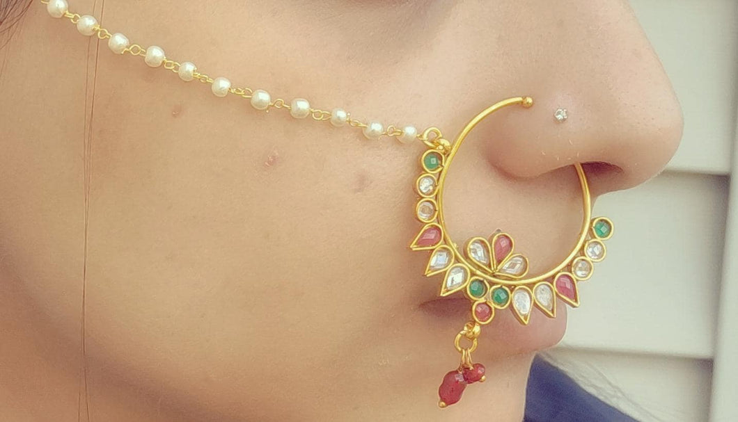 Indian Nose Ring: Bohemian Ethnic Septum Hoop - Bridal Nath Phool