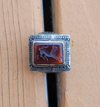 Sheep ring- Signet ring- red stone  ring- Aqeeq stone ring. Tribal Gypsy Ring. Bohemian Jewelry. Animal Rings.Hand carved Rings.