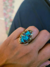 Turquoise & Carnelian Ring: Tibetan Silver Brass Statement Ring