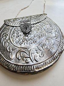 Handcrafted Silver Metal Clutch Bag: Boho Tribal Design
