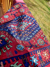 Handmade Silk Turkish Runner Rug: Red Geometric Medallion, Boho Home Decor (3x7 ft)