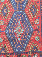 Handmade Silk Turkish Runner Rug: Red Geometric Medallion, Boho Home Decor (3x7 ft)